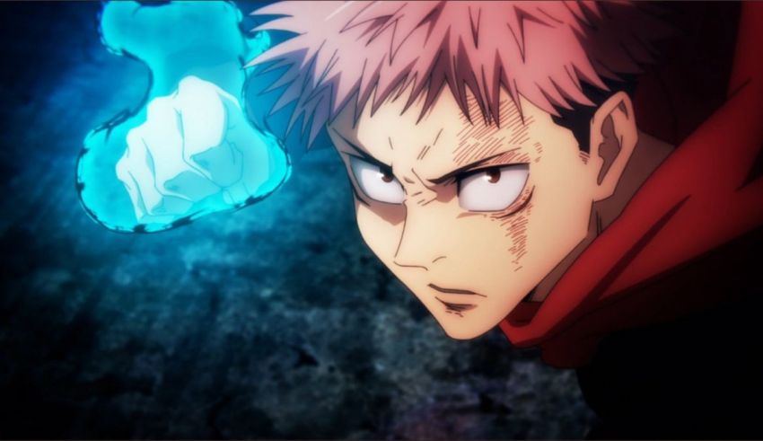 An anime character with pink hair and blue eyes.