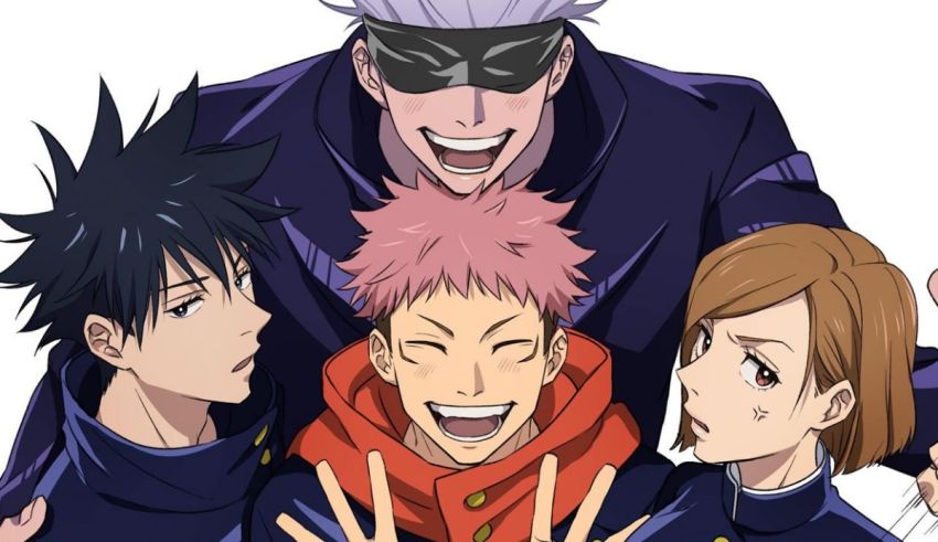A group of anime characters posing for a picture.