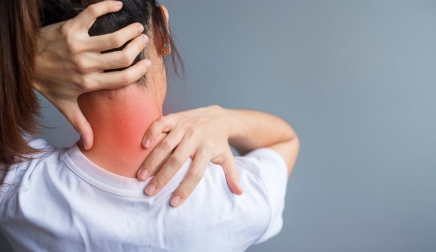 A woman with a pain in her neck.