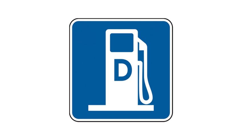 A blue and white gas station sign on a white background.