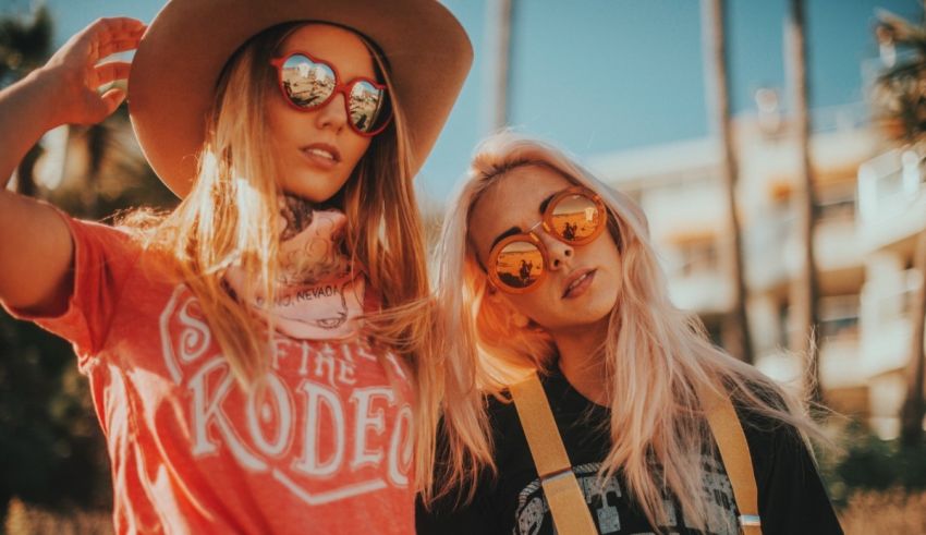 Two women wearing sunglasses and a hat.