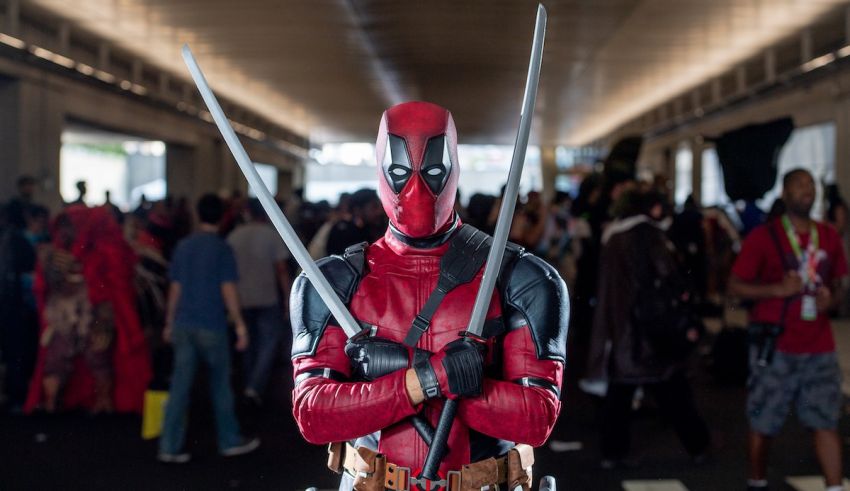 Deadpool cosplay at comic-con.