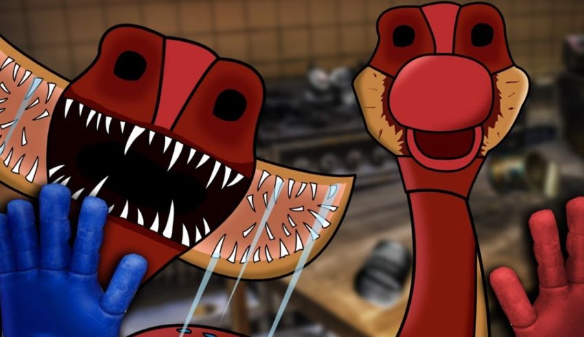 A pair of cartoon dinosaurs with their mouths open.