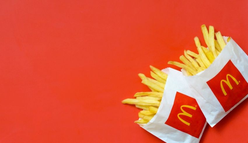 Mcdonald's french fries on a red background.