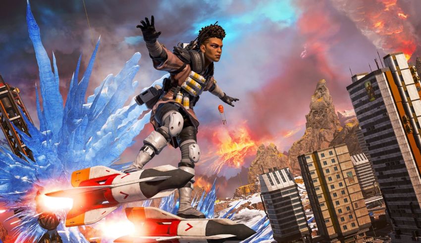 A man in a space suit flying over a city.