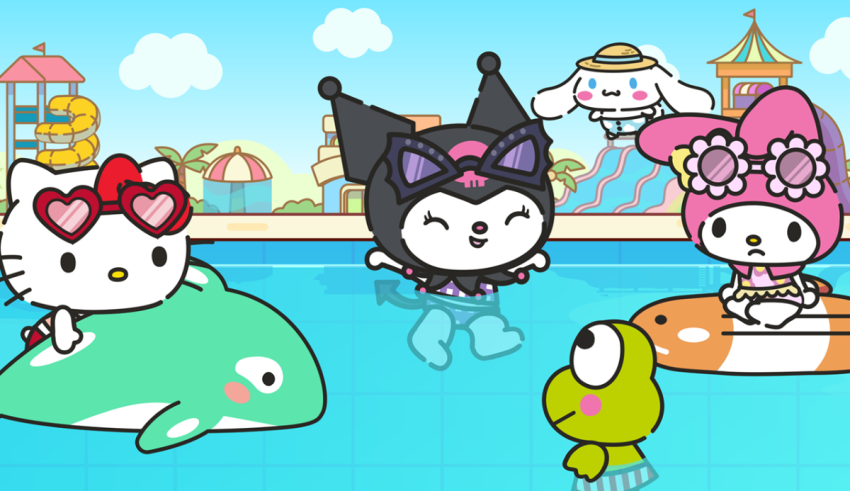 Cartoon characters in a pool.