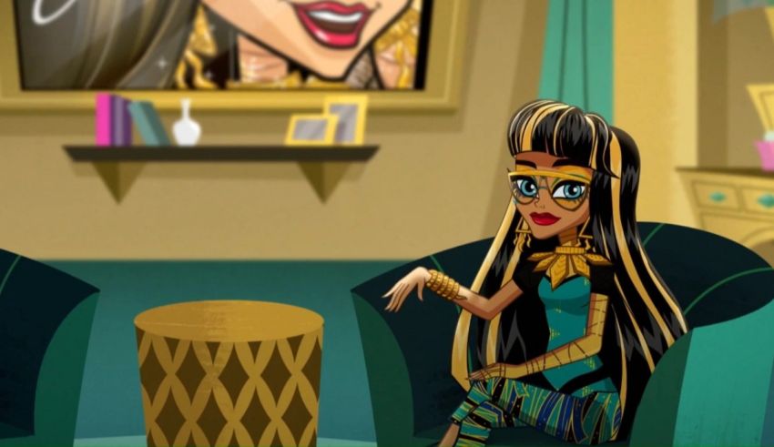 A cartoon image of a girl sitting in a chair.
