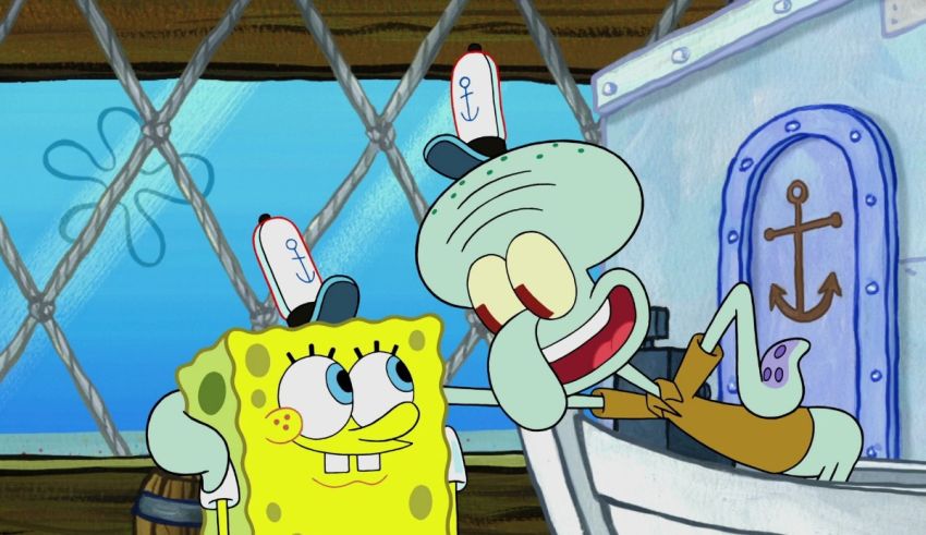Spongebob squarepants on a boat.