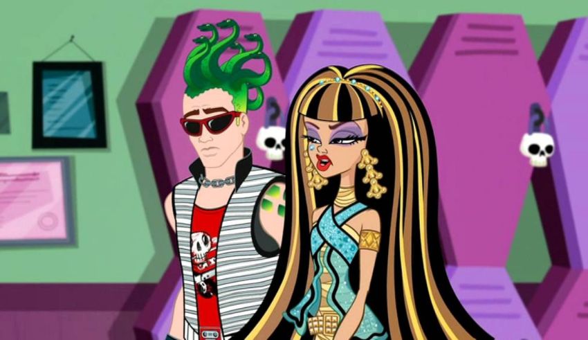 A cartoon of a girl and a boy standing next to each other.