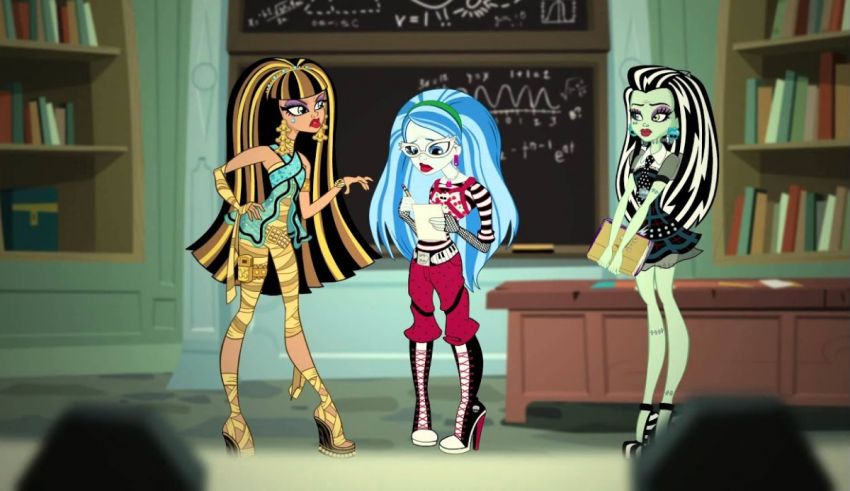 Cartoon of girls in a classroom.