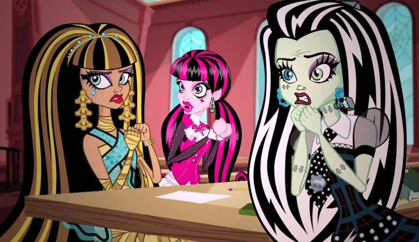 Monster high girls in a classroom.