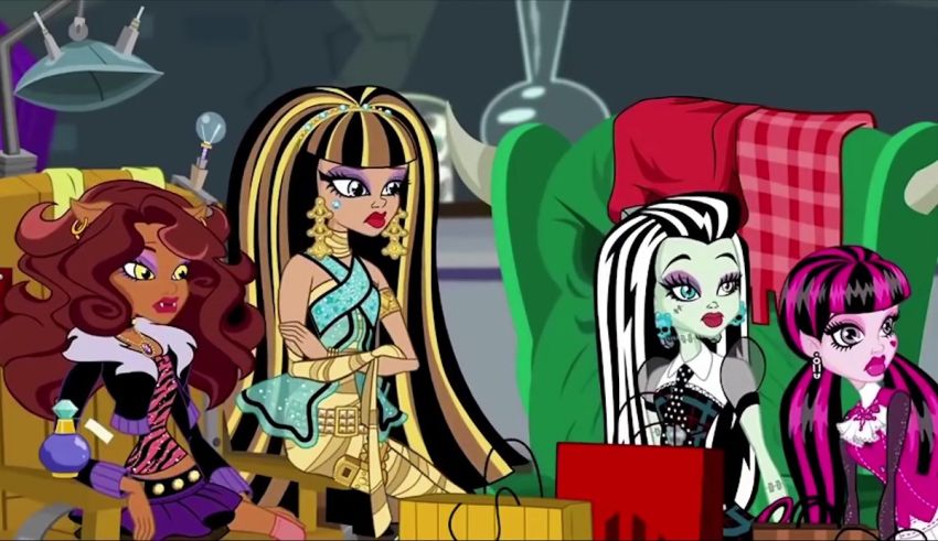Monster high girls in a room.