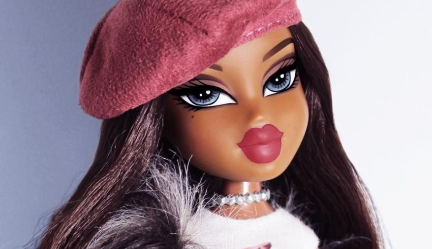 A doll with long brown hair and a fur hat.