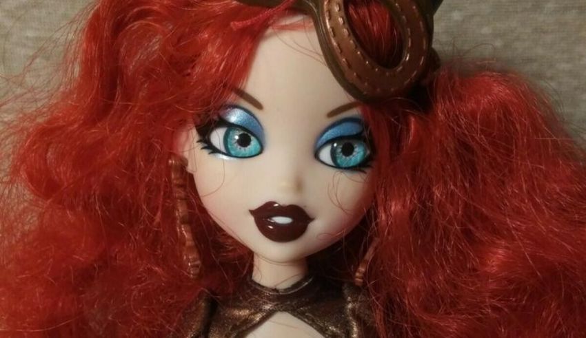 A doll with red hair and blue eyes.