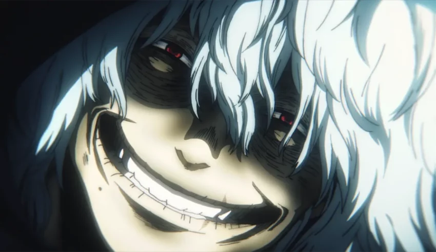 An anime character with white hair and red eyes.