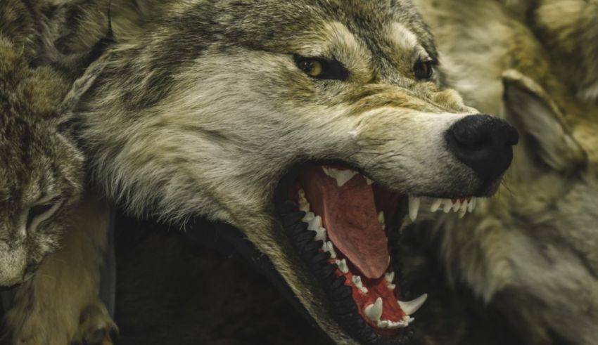 A group of wolves with their mouths open.