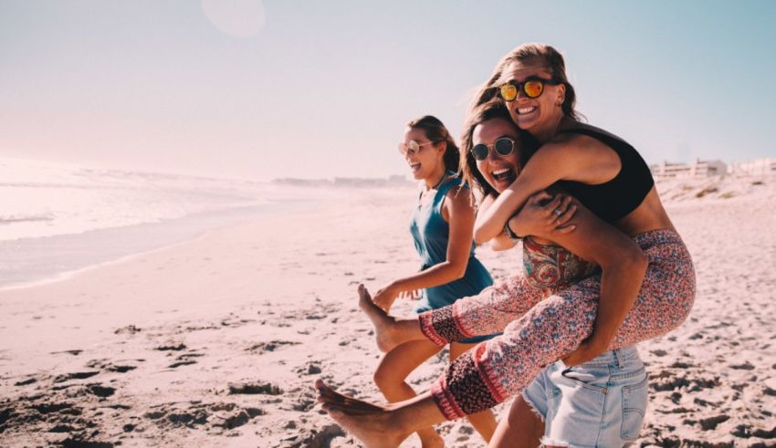 A group of friends having fun on the beach.