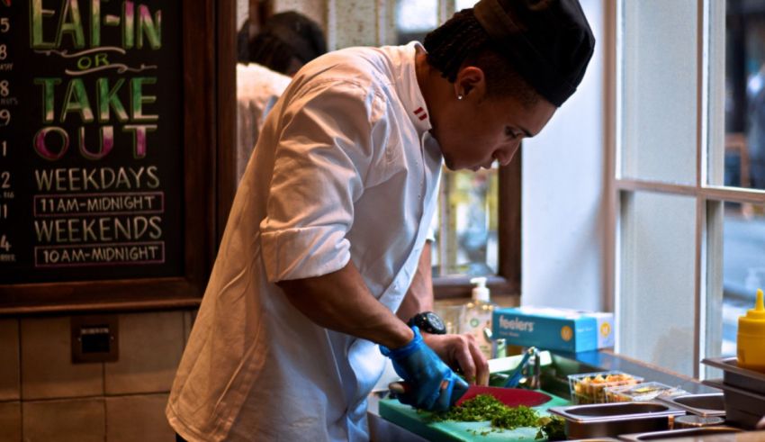 A man preparing food in a restaurant.