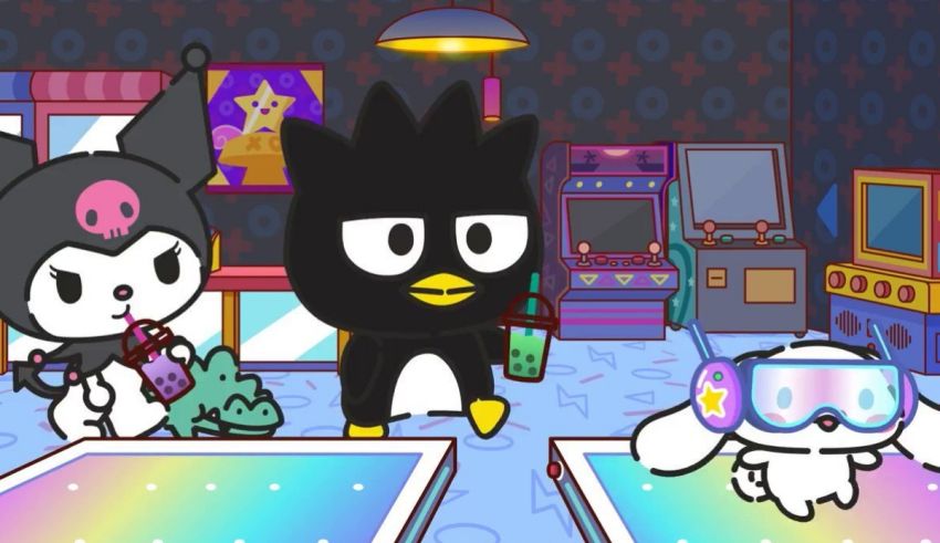A group of black and white cartoon characters in a room.