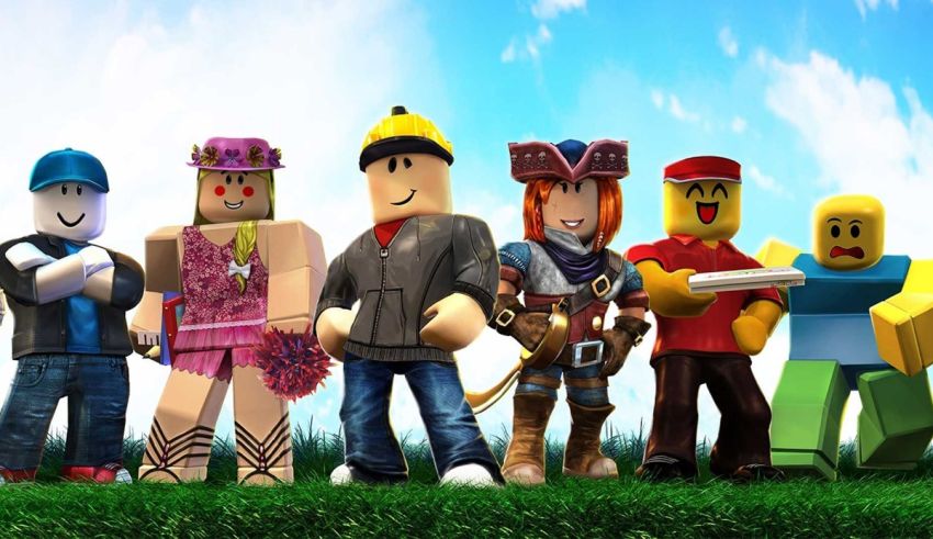 A group of lego characters posing in front of a blue sky.
