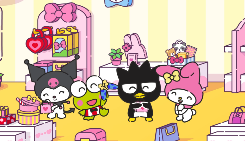 A group of cartoon characters in a store.