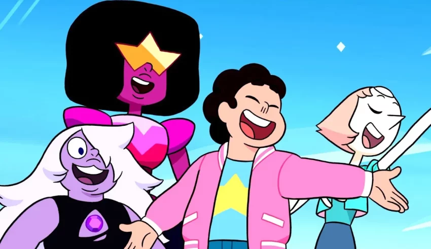 A group of cartoon characters standing next to each other.