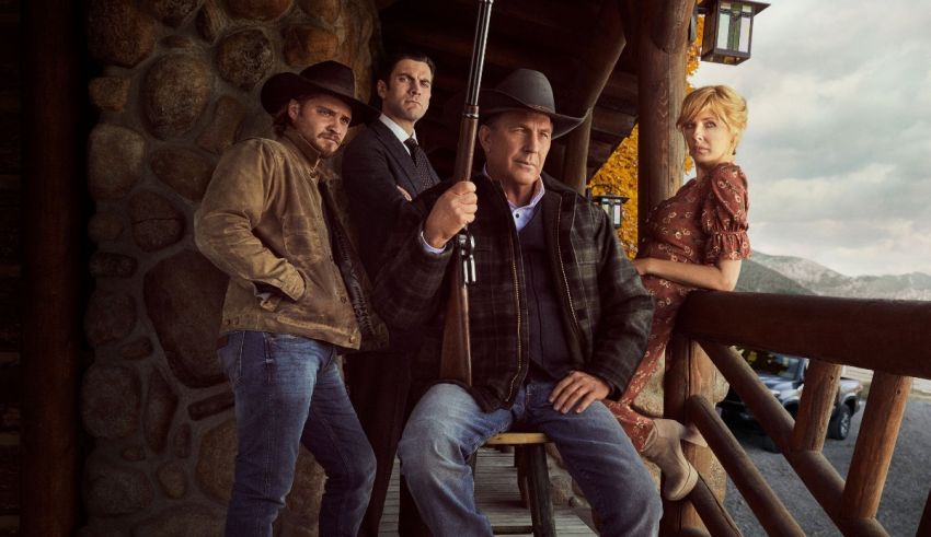 A group of people standing on a porch with a rifle.