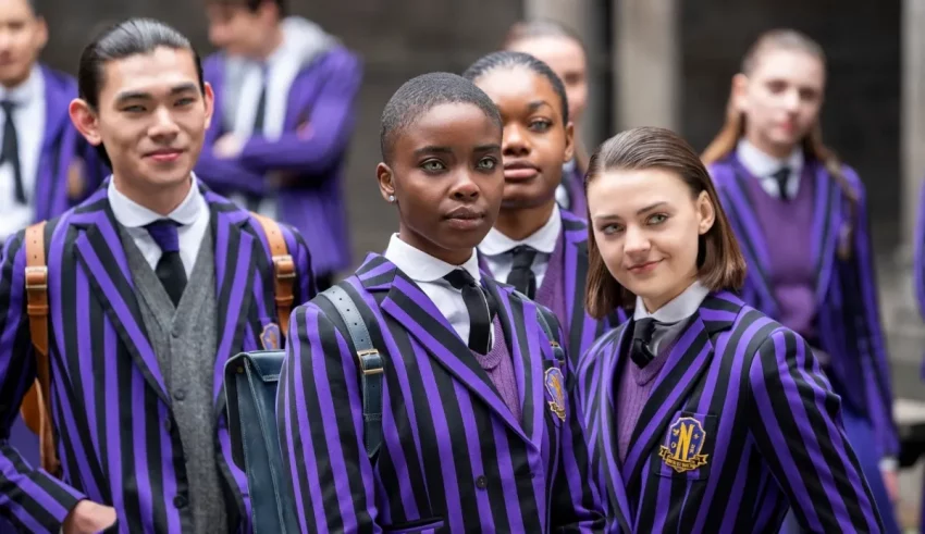 A group of young people in school uniforms.