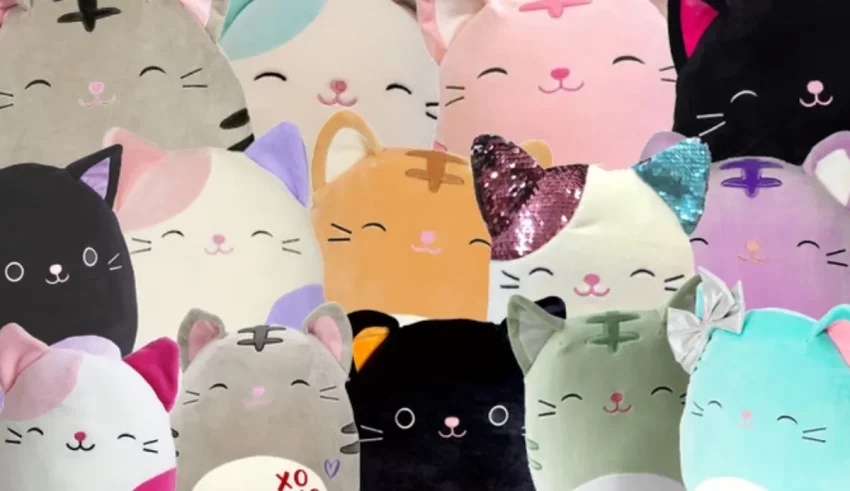 A group of kawaii kitty stuffed animals.
