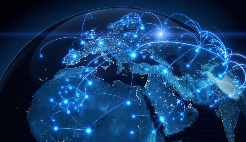 An image of a globe with a network of connections.