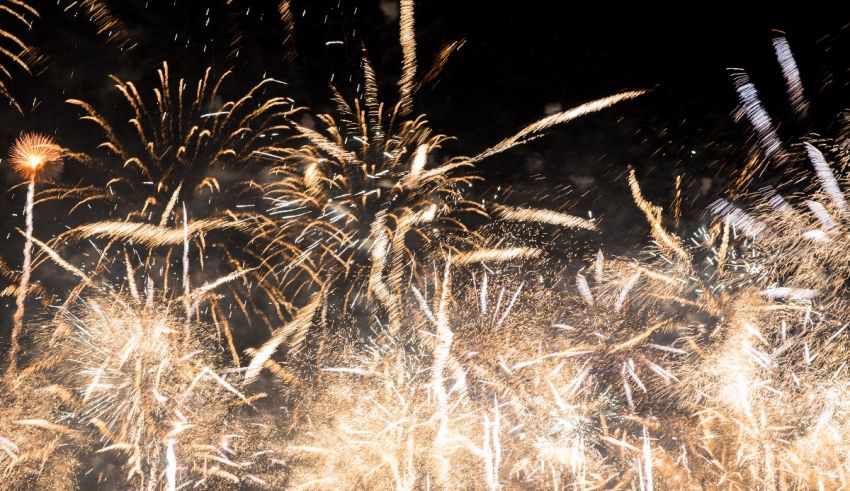 Fireworks exploding in the night sky.