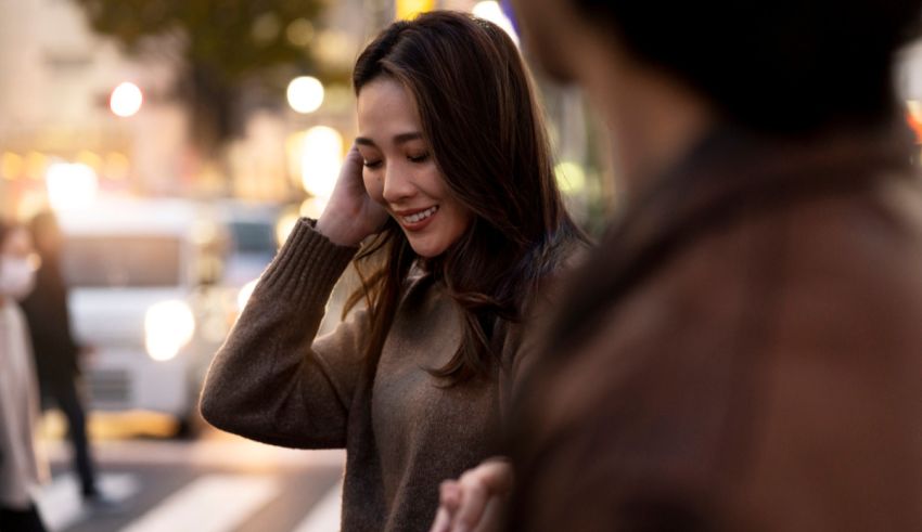 A man and woman are talking on a street in tokyo.