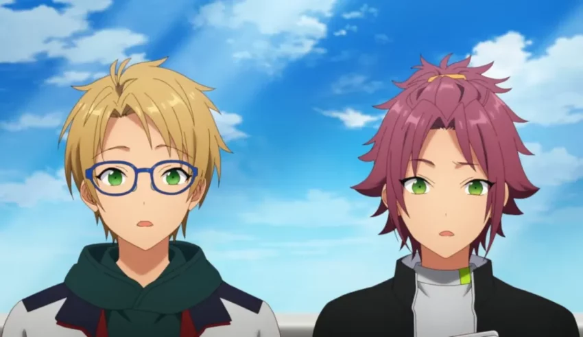 Two anime characters standing next to each other.
