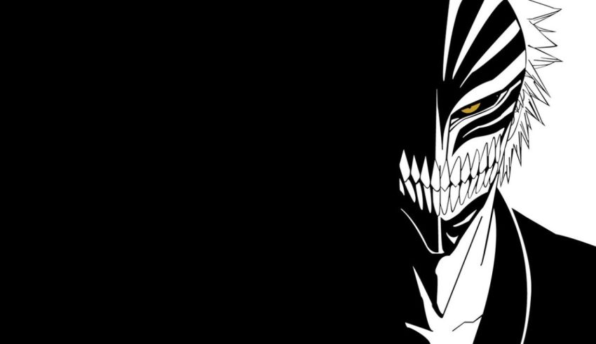 A black and white image of an anime character.
