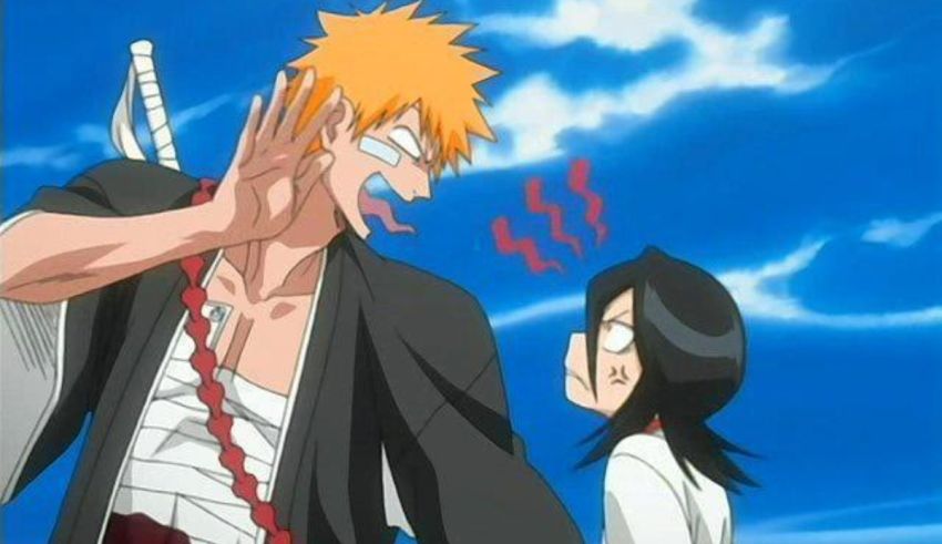 An anime character is talking to a girl in a kimono.