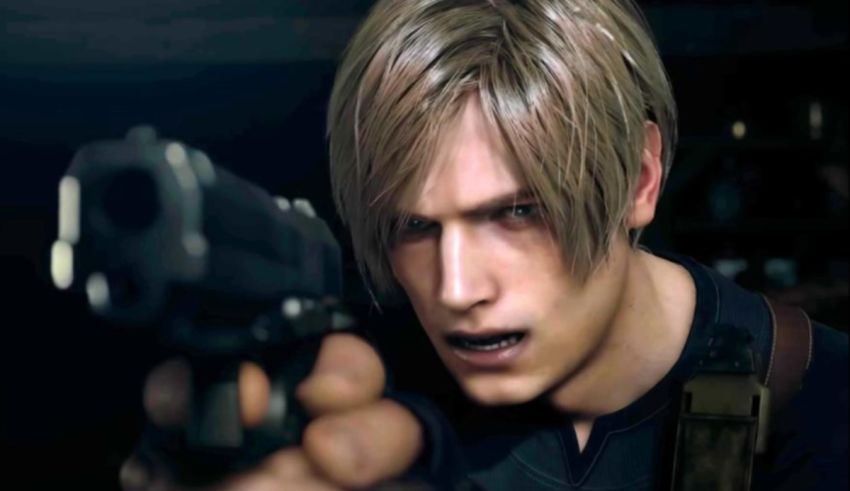 A man holding a gun in a dark room.