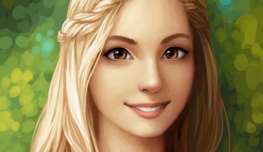 A painting of a blonde girl with long hair.