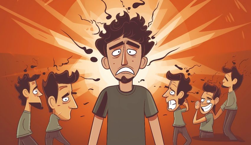 A cartoon illustration of a man standing in front of a group of people.