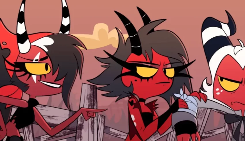 Three cartoon devils standing next to each other.