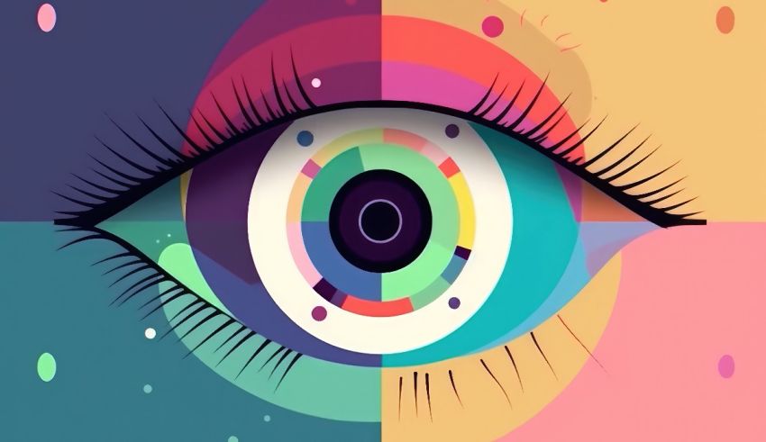 A colorful eye with a colorful background.
