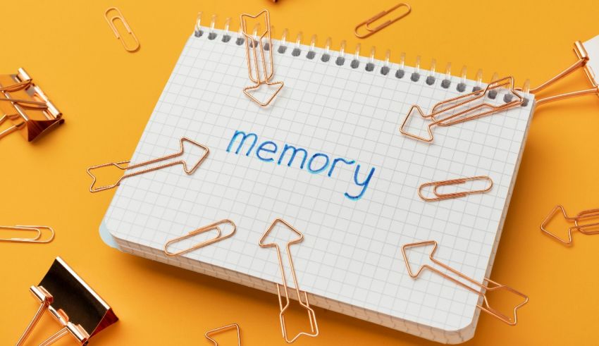 A notebook with the word memory surrounded by paperclips.