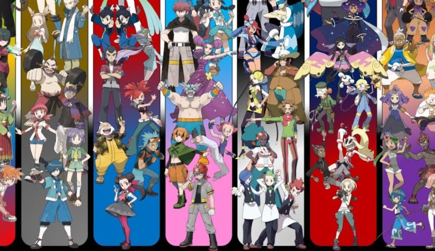 A group of anime characters standing in a row.