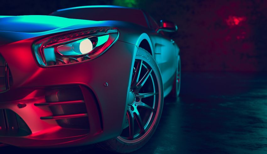 Mercedes amg sports car in a dark room.