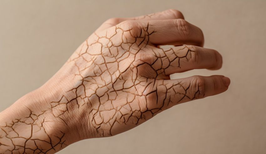 A woman's hand with a brown pattern on it.