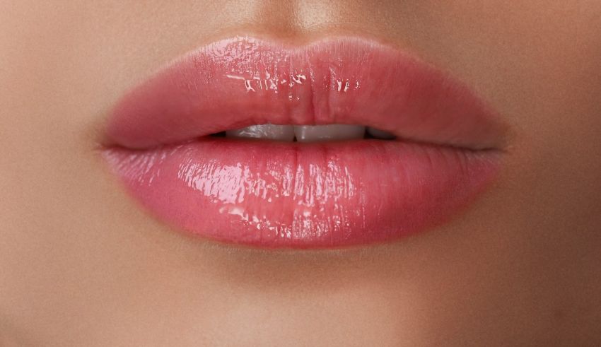 A close up of a woman's pink lips.
