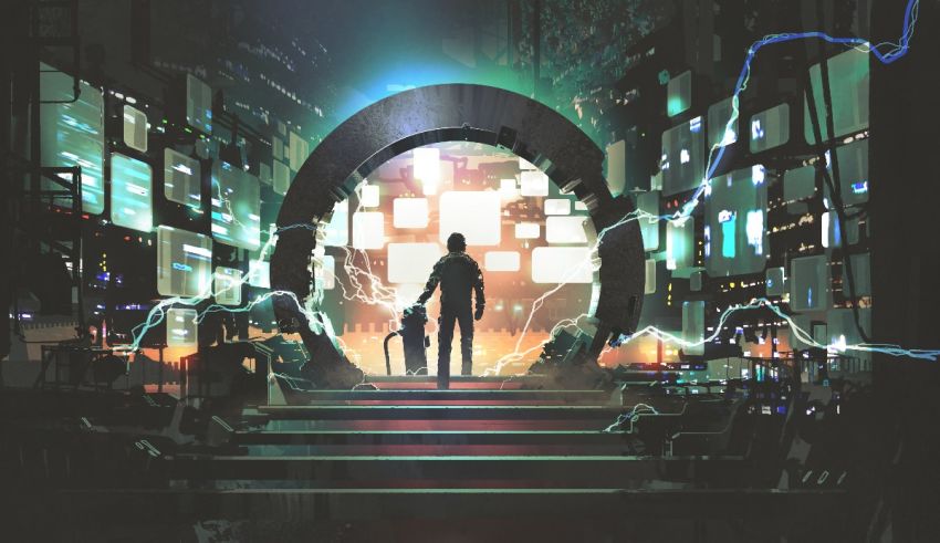 An image of a person standing in front of a futuristic city.
