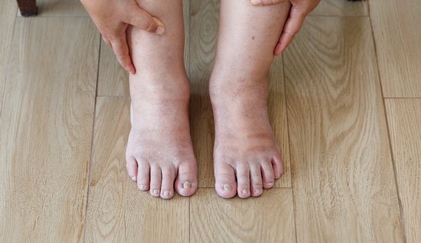 A woman's feet on a wooden floor.