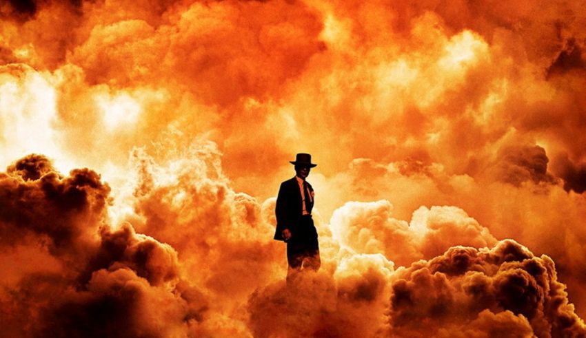 A man in a suit standing on top of a cloud.