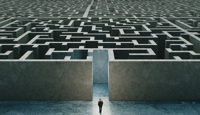 A man is standing in front of a maze.