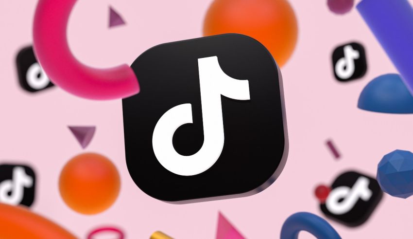 The tiktok logo is surrounded by colorful objects.